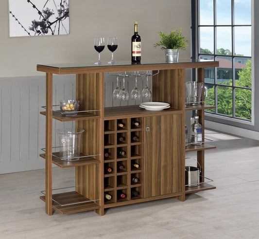 Modern Walnut Bar Unit With Wine Bottle Storage - ATL FURNITURE