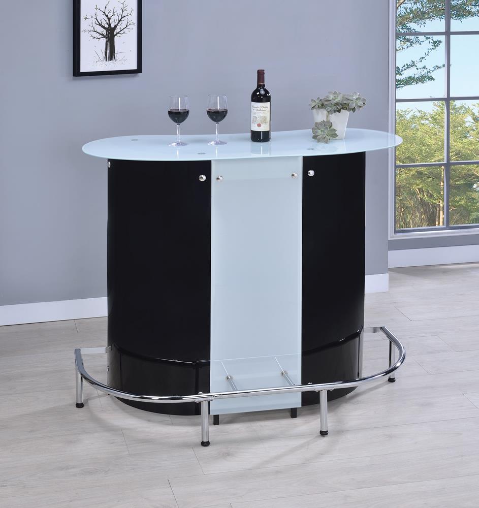 G100654 Contemporary Black and Chrome Bar Unit with Frosted Glass Top - ATL FURNITURE