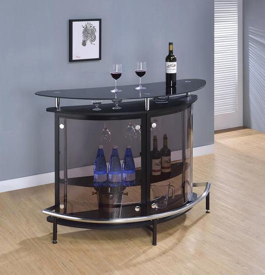 G101065 Contemporary Black Bar Unit with Tempered Glass - ATL FURNITURE