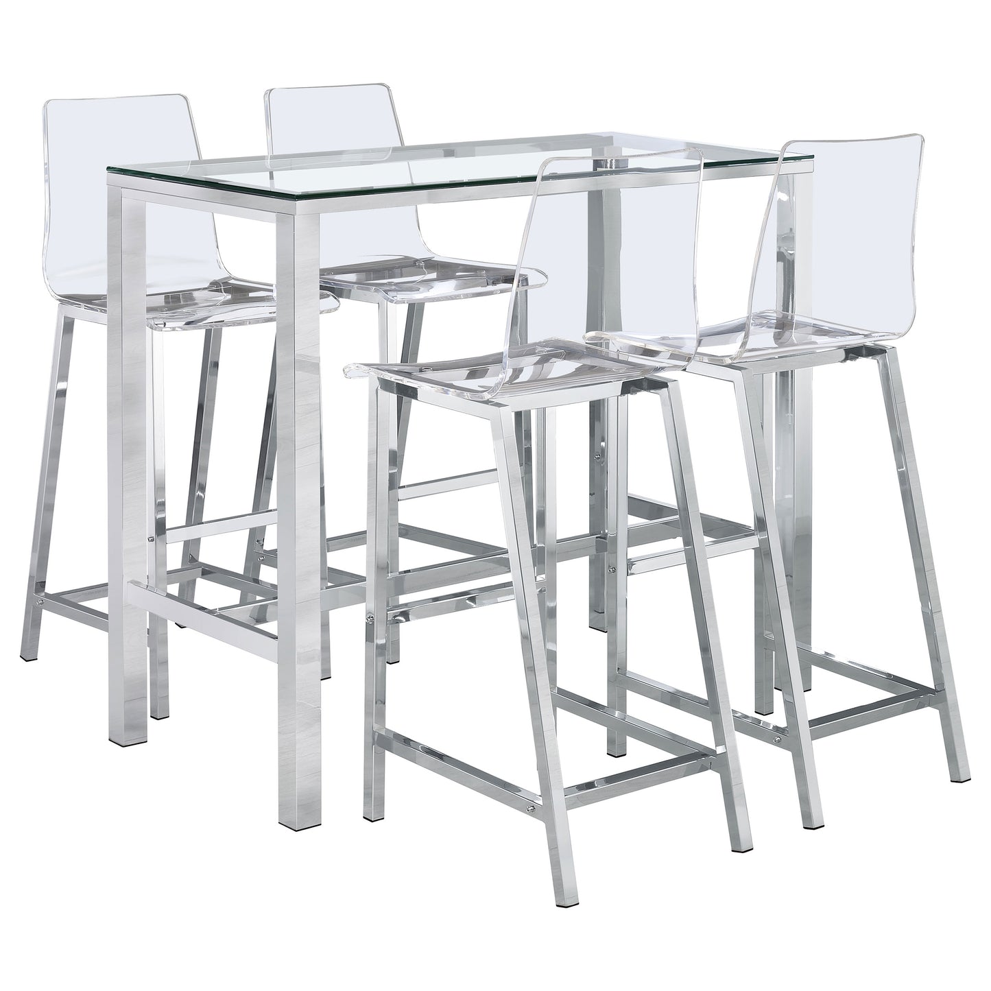 Tolbert Rectangular 47-inch Glass Top Pub Bar Table Chrome