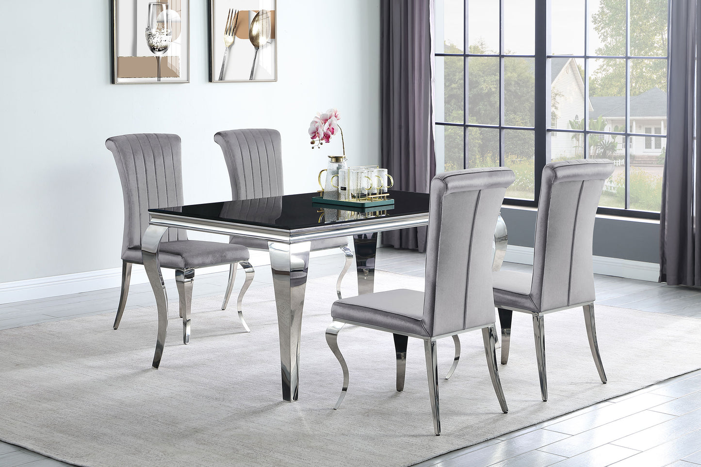 Carone 5-piece 61" Rectangular Black Glass Dining Set Black