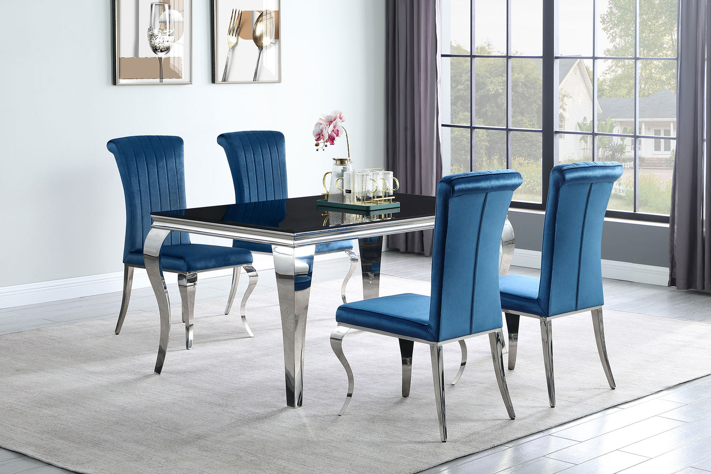 Carone 5-piece 61" Rectangular Black Glass Dining Set Black