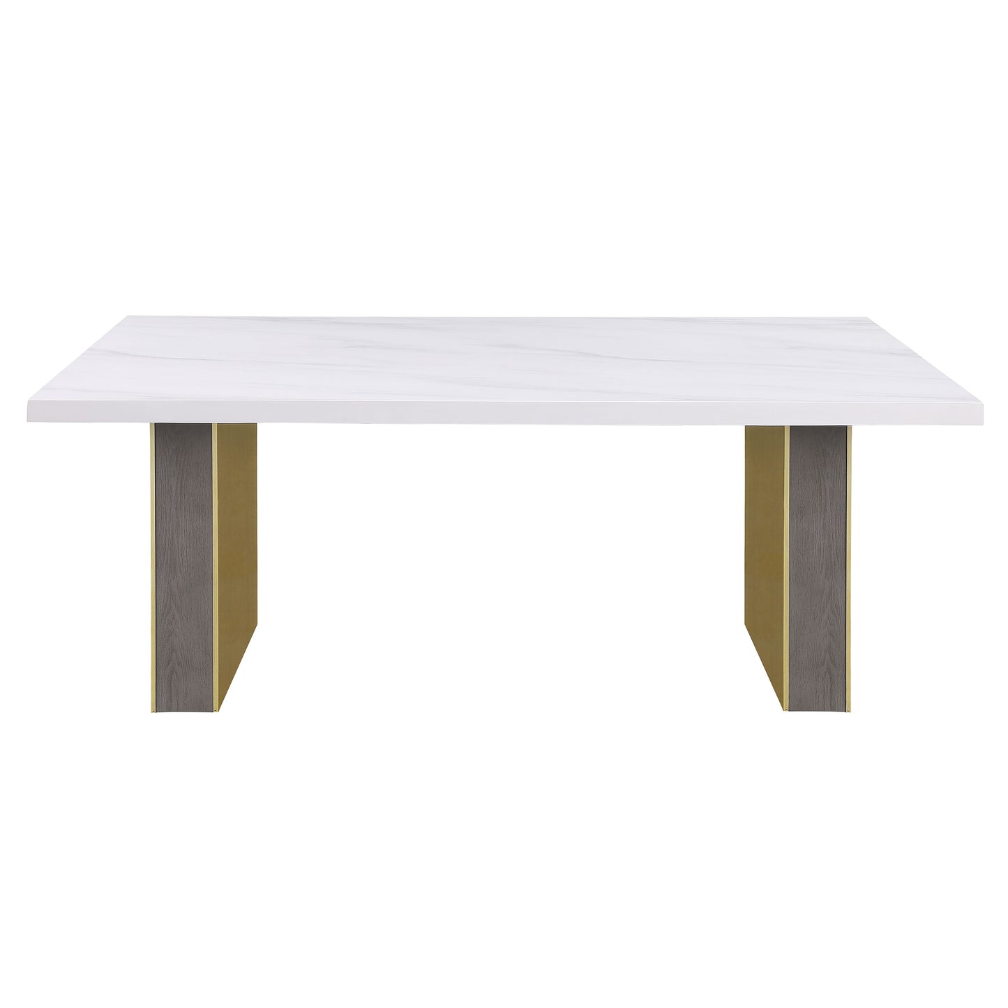 Carla Rectangular Dining Table with Cultured Carrara Marble Top White and Gold