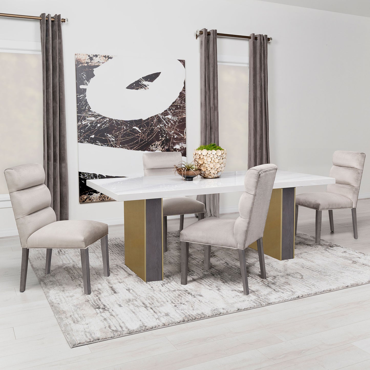 Carla Rectangular Dining Table with Cultured Carrara Marble Top White and Gold