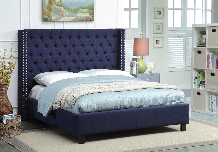 Ashton Linen King Bed In Navy - ATL FURNITURE