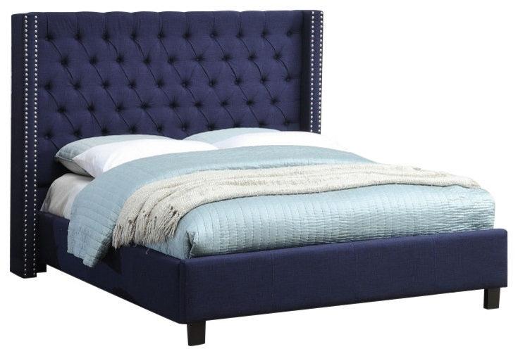 Ashton Linen Queen Bed In Navy - ATL FURNITURE
