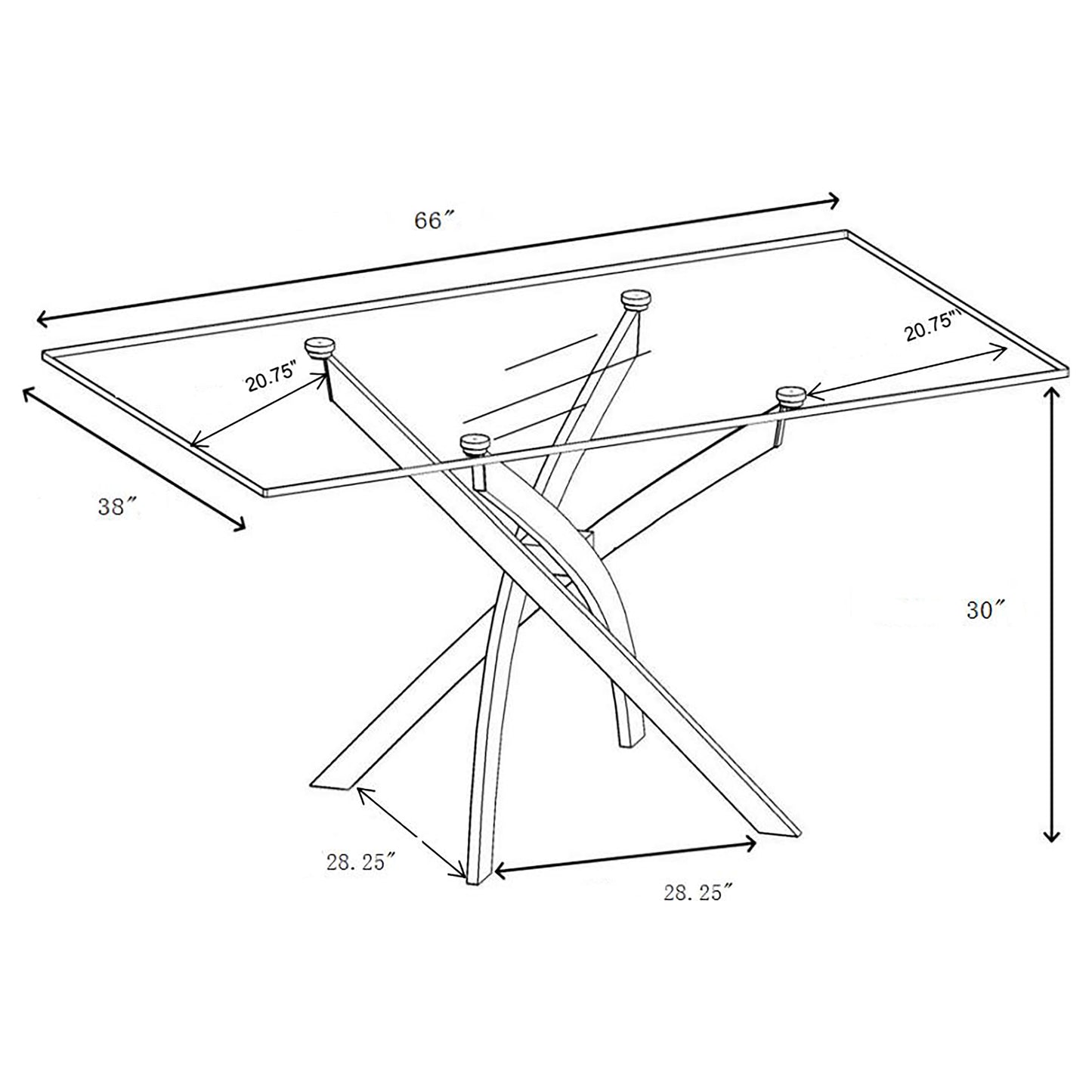 Carmelo Rectangular 66-inch Glass Top Dining Table Chrome