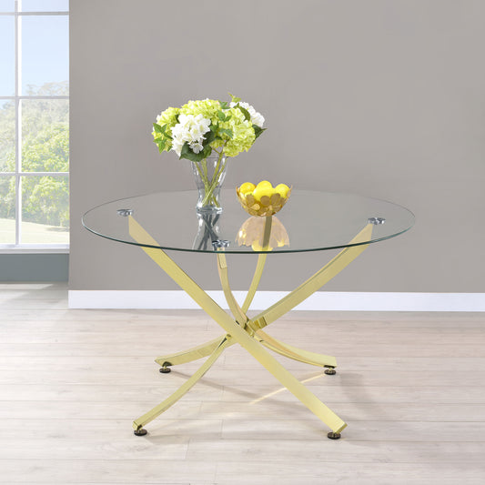 Beckham Round 46-inch Glass Top Dining Table Brass