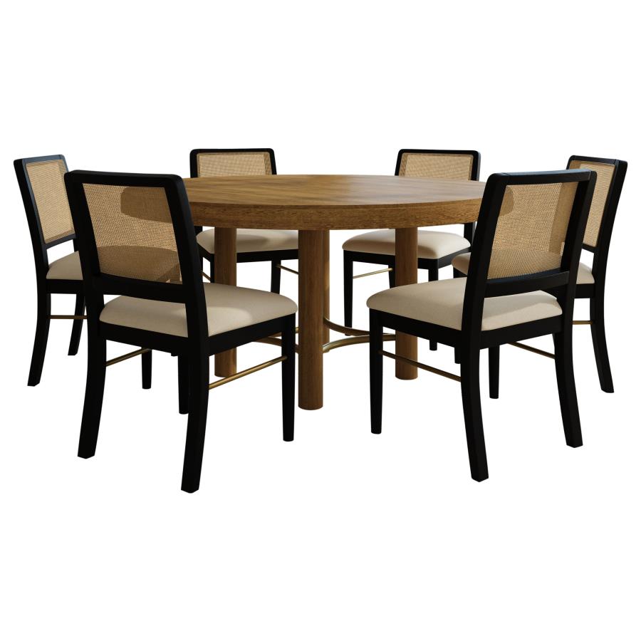 Arini 7-Piece Round Dining Table Set Sand Wash And Black