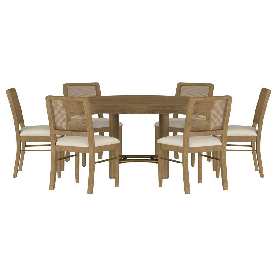 Arini 7-Piece Round Dining Room Table Set Sand Wash
