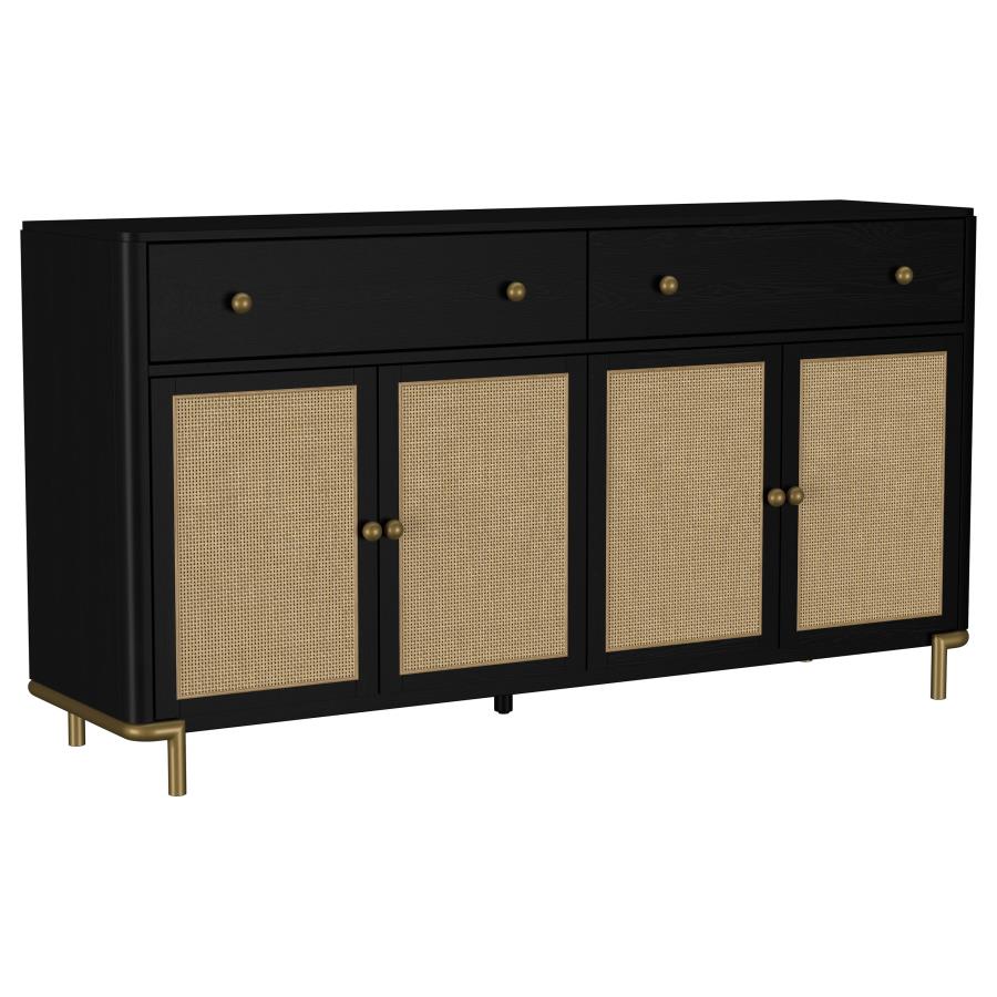Arini 2-Drawer Cane Door Dining Sideboard Server Black