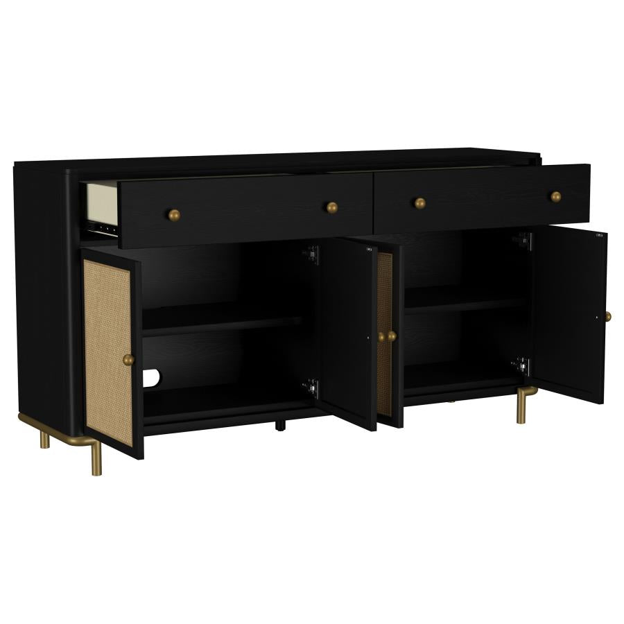 Arini 2-Drawer Cane Door Dining Sideboard Server Black