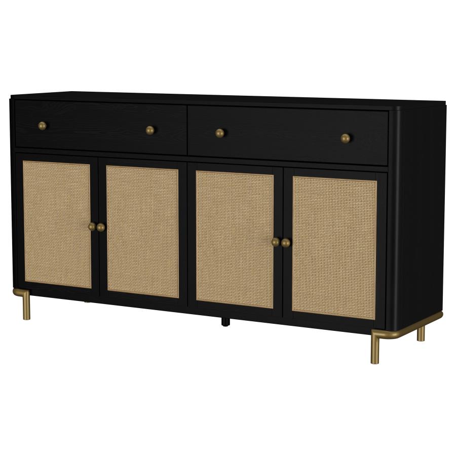 Arini 2-Drawer Cane Door Dining Sideboard Server Black