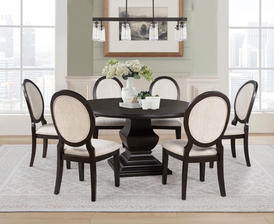 Twyla 7-Piece Round Wood Dining Room Table Set Dark Cocoa