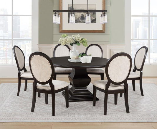 Twyla 7-Piece Round Wood Dining Room Table Set Dark Cocoa