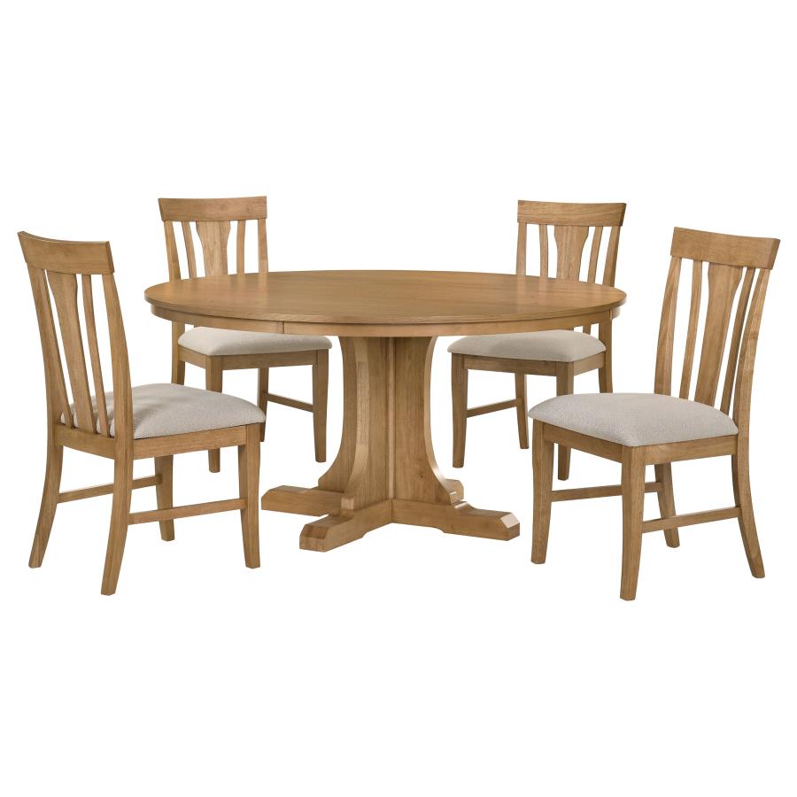 Hartville 5-Piece Round Dining Table Set Natural Light Brown