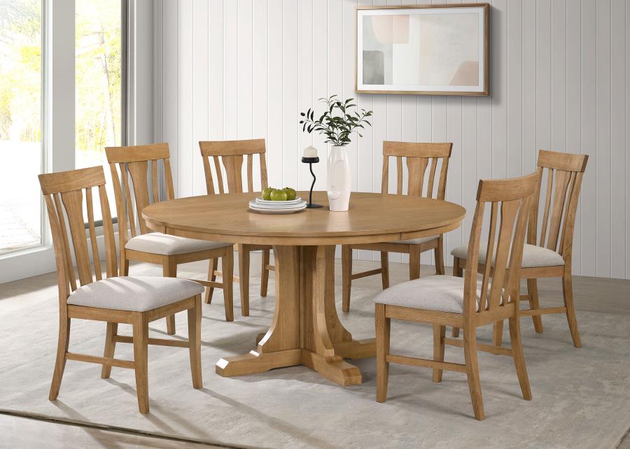 Hartville 7-Piece Round Dining Table Set Natural Light Brown