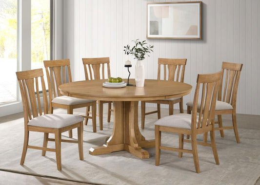 Hartville 7-Piece Round Dining Table Set Natural Light Brown