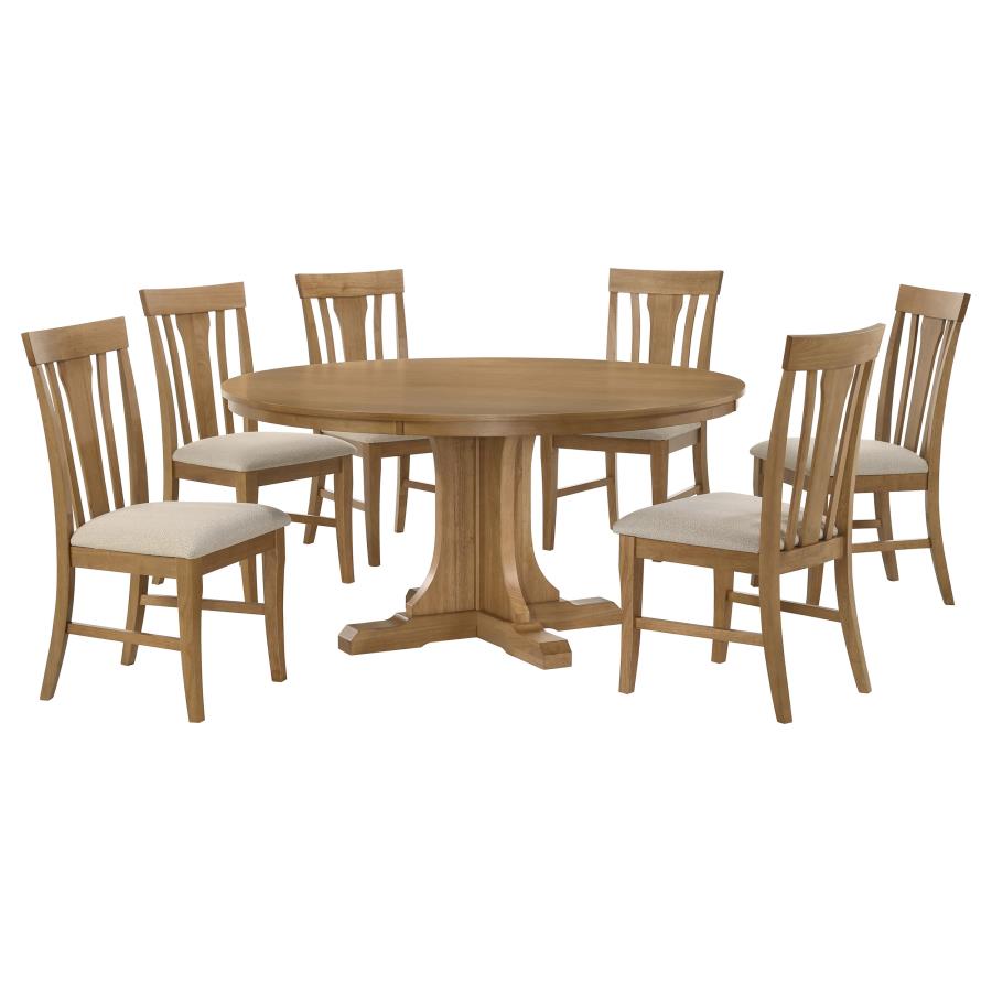 Hartville 7-Piece Round Dining Table Set Natural Light Brown