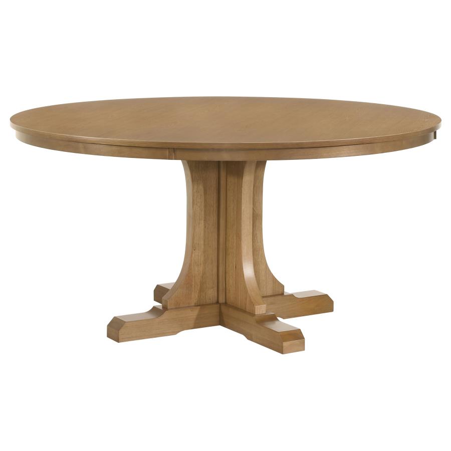 Hartville 7-Piece Round Dining Table Set Natural Light Brown