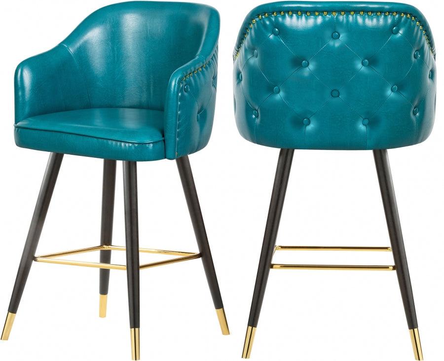 Meridian Furniture - Barbosa Faux Leather Bar-Counter Stool Set Of 2 In Blue - 900Blue-C - ATL FURNITURE