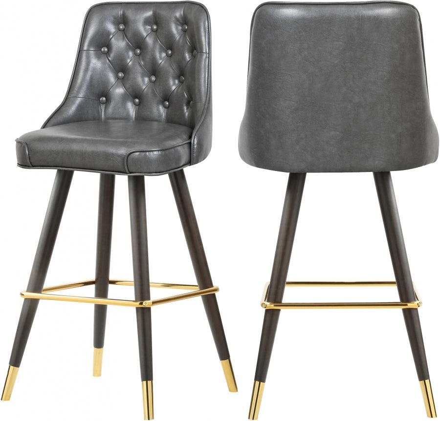 Meridian Furniture - Portnoy Faux Leather Counter Stool Set Of 2 In Grey - 908Grey-C - ATL FURNITURE