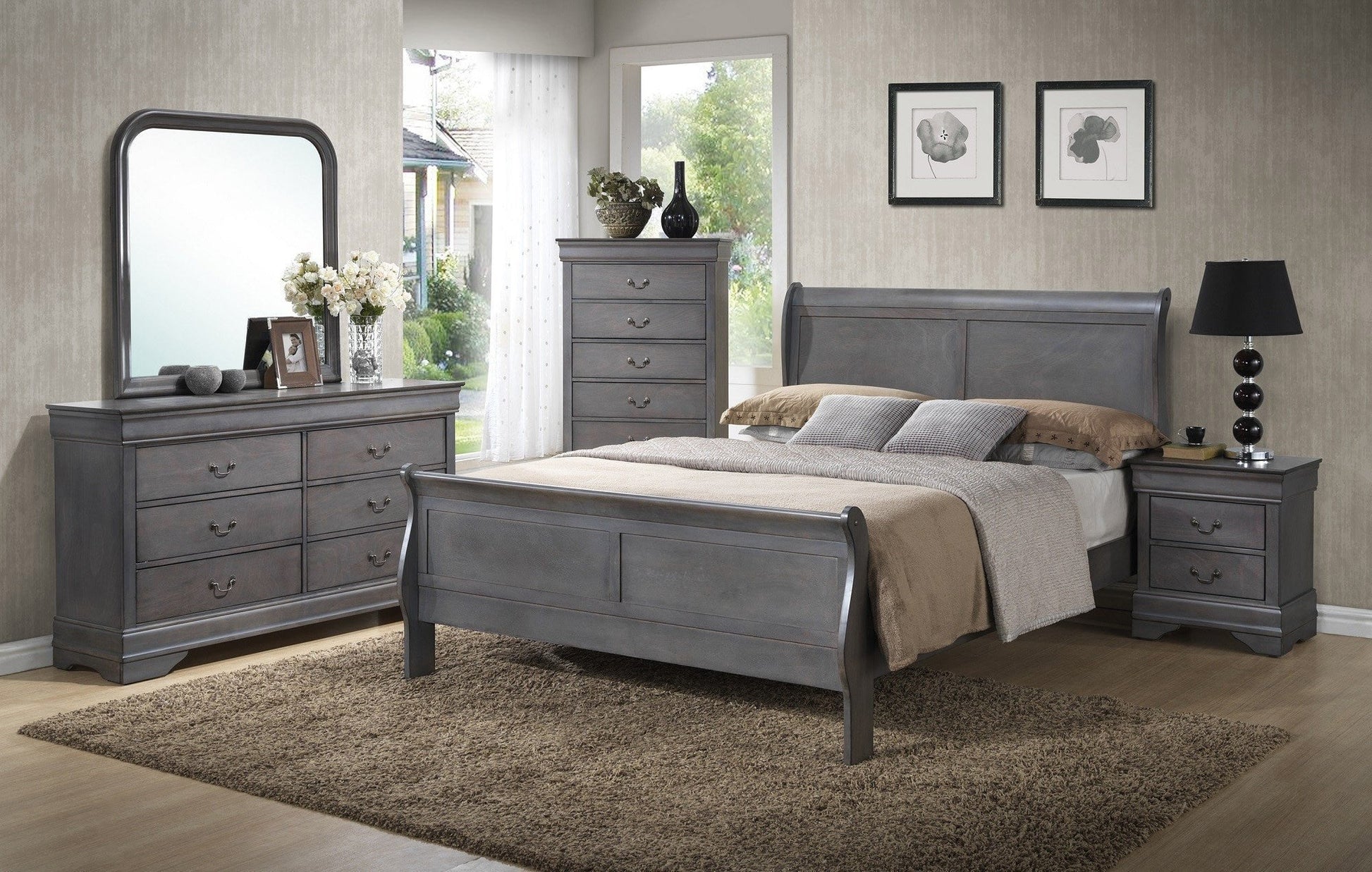 Gray Sleigh King Bed - ATL FURNITURE