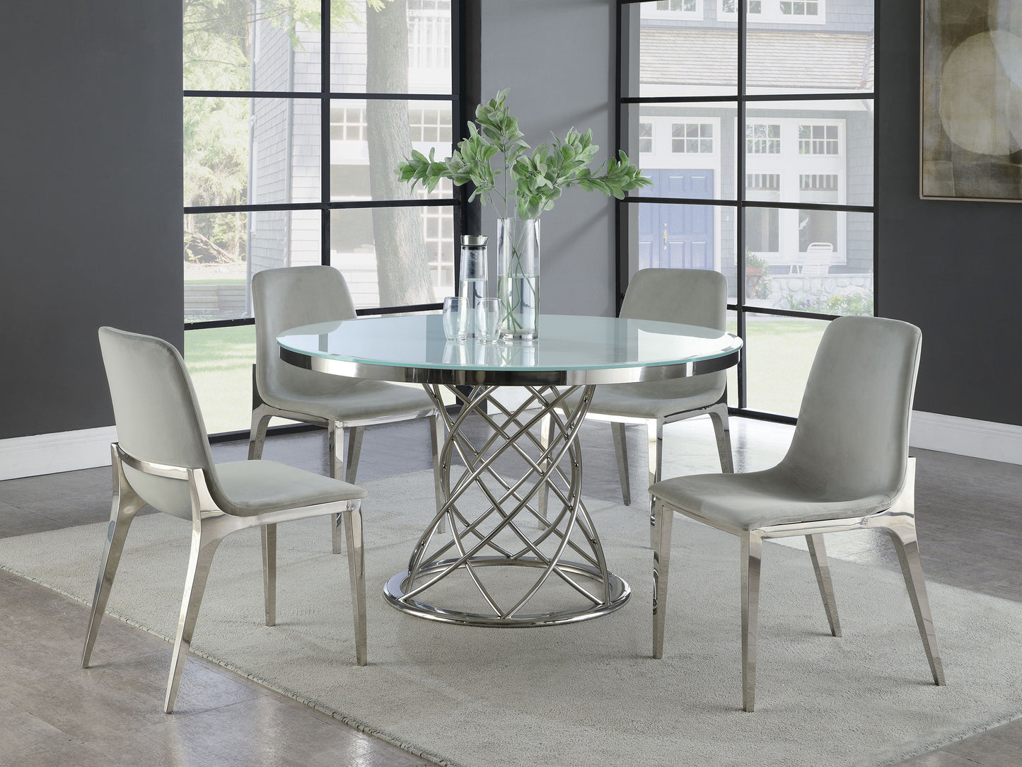 Irene Round Glass Top Dining Table White and Chrome