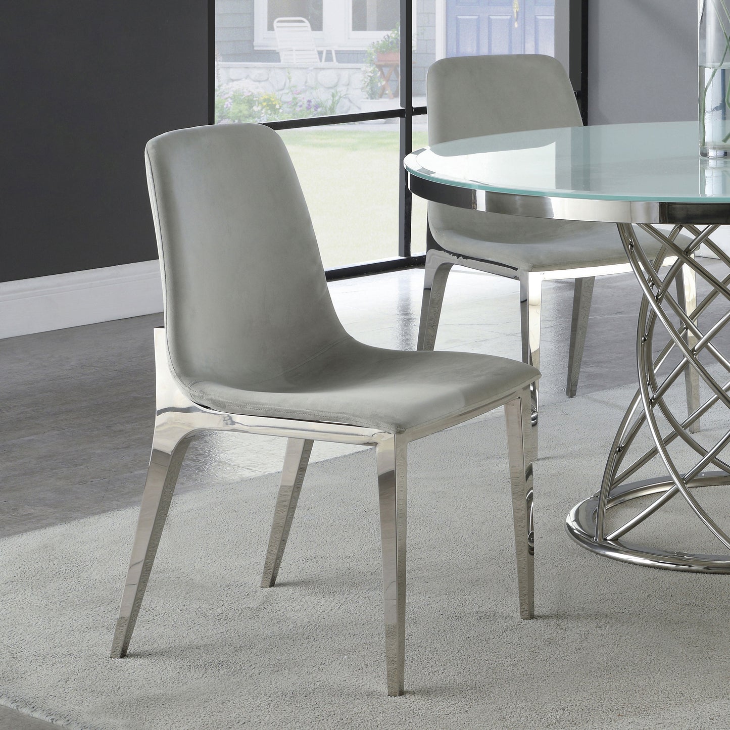 Irene Round Glass Top Dining Table White and Chrome