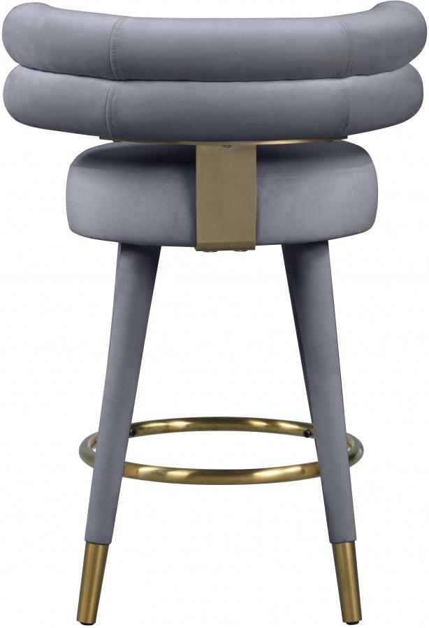 Meridian Furniture - Fitzroy Velvet Counter Stool Set Of 2 In Grey - 798Grey-C - ATL FURNITURE