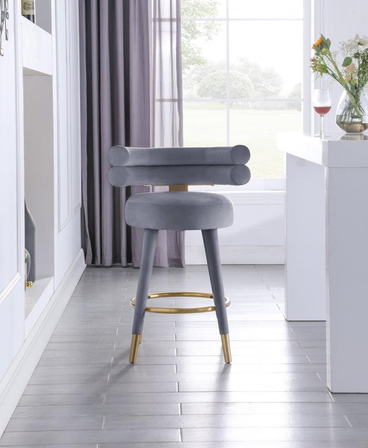 Meridian Furniture - Fitzroy Velvet Counter Stool Set Of 2 In Grey - 798Grey-C - ATL FURNITURE