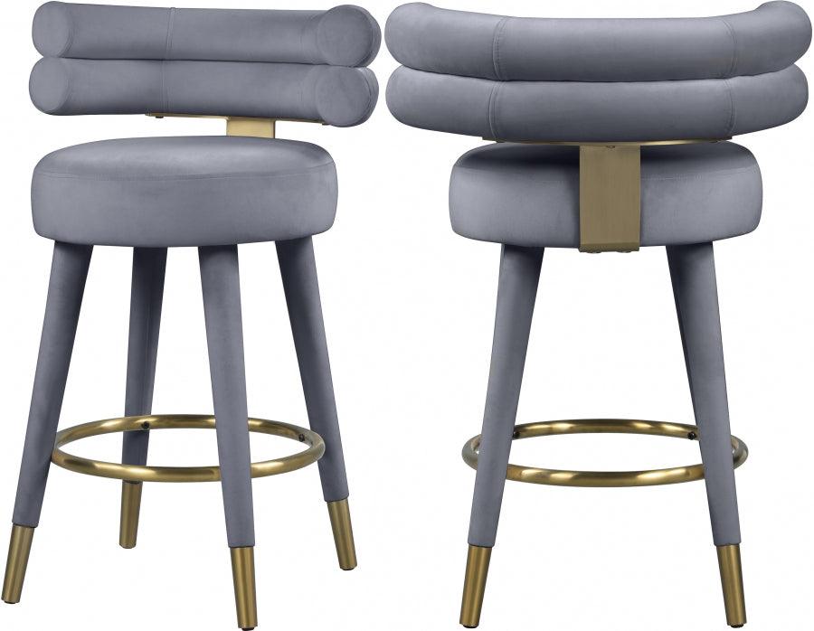 Meridian Furniture - Fitzroy Velvet Counter Stool Set Of 2 In Grey - 798Grey-C - ATL FURNITURE