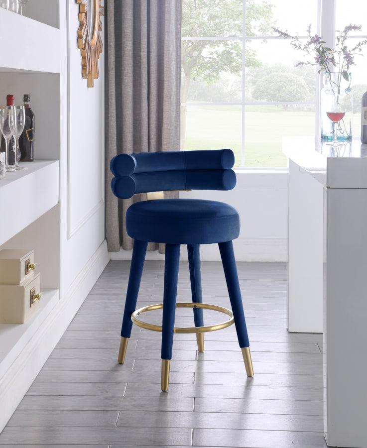 Meridian Furniture - Fitzroy Velvet Counter Stool Set Of 2 In Navy - 798Navy-C - ATL FURNITURE