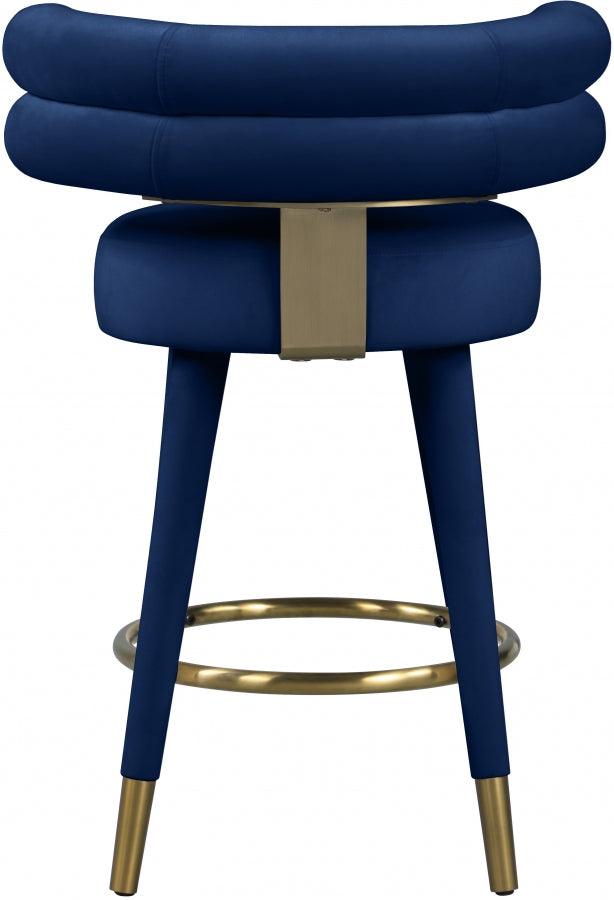 Meridian Furniture - Fitzroy Velvet Counter Stool Set Of 2 In Navy - 798Navy-C - ATL FURNITURE