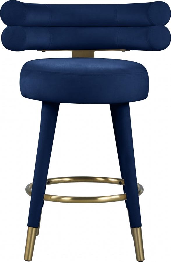 Meridian Furniture - Fitzroy Velvet Counter Stool Set Of 2 In Navy - 798Navy-C - ATL FURNITURE