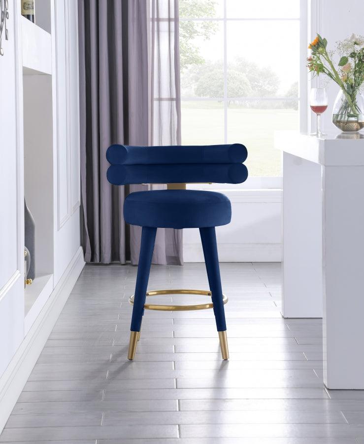 Meridian Furniture - Fitzroy Velvet Counter Stool Set Of 2 In Navy - 798Navy-C - ATL FURNITURE