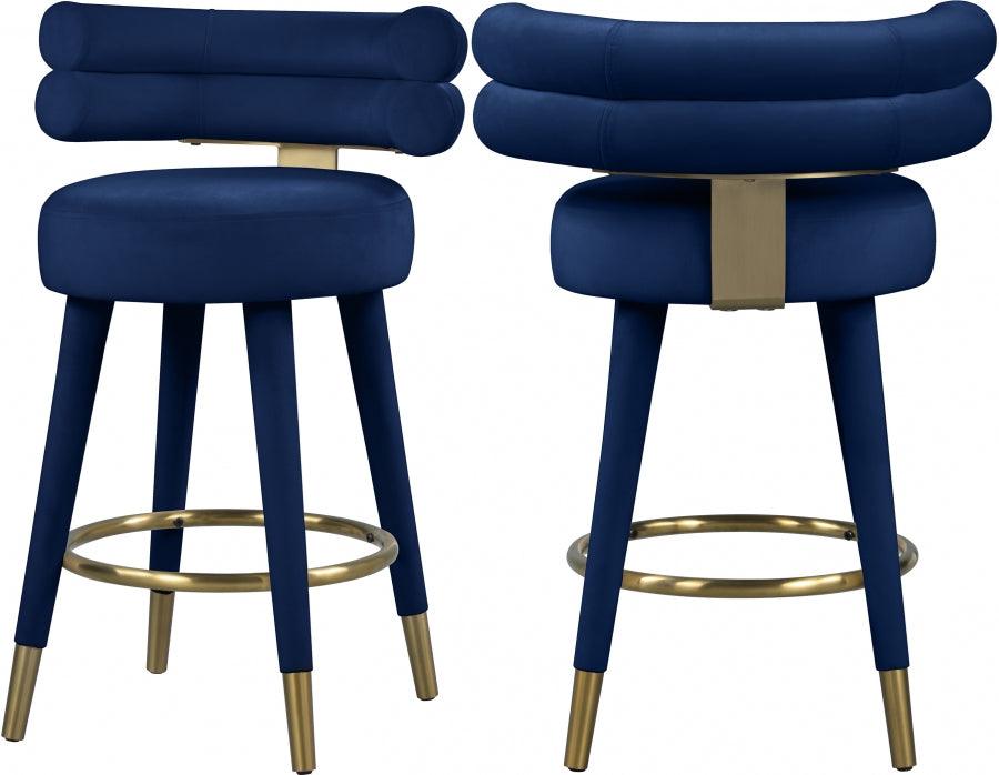 Meridian Furniture - Fitzroy Velvet Counter Stool Set Of 2 In Navy - 798Navy-C - ATL FURNITURE