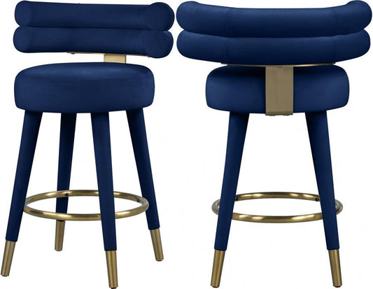 Meridian Furniture - Fitzroy Velvet Counter Stool Set Of 2 In Navy - 798Navy-C - ATL FURNITURE