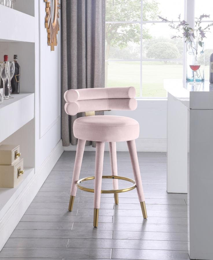 Meridian Furniture - Fitzroy Velvet Counter Stool Set Of 2 In Pink - 798Pink-C - ATL FURNITURE