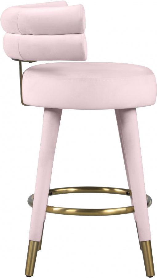 Meridian Furniture - Fitzroy Velvet Counter Stool Set Of 2 In Pink - 798Pink-C - ATL FURNITURE