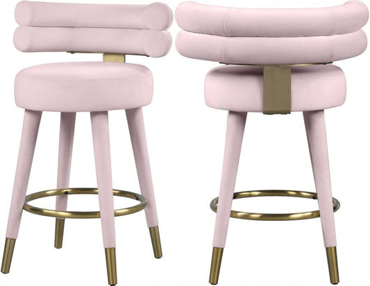 Meridian Furniture - Fitzroy Velvet Counter Stool Set Of 2 In Pink - 798Pink-C - ATL FURNITURE