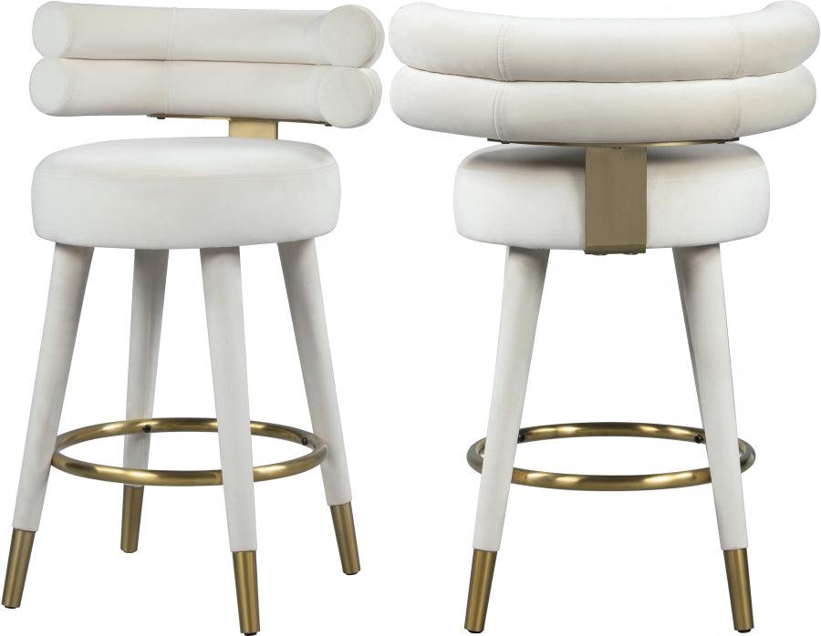 Meridian Furniture - Fitzroy Velvet Counter Stool Set Of 2 In Cream - 798Cream-C - ATL FURNITURE