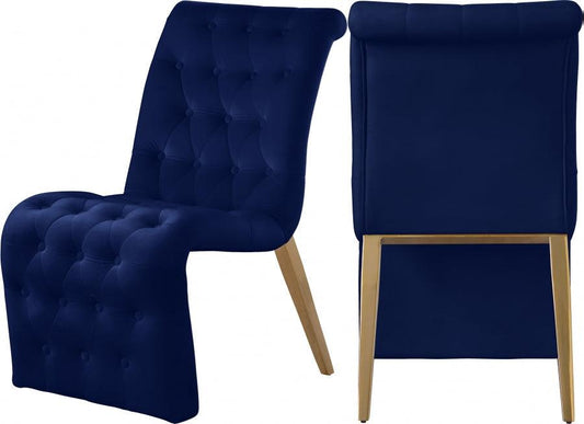 Curve Velvet Dining Chair Set Of 2 In Navy - 920Navy-C - ATL FURNITURE