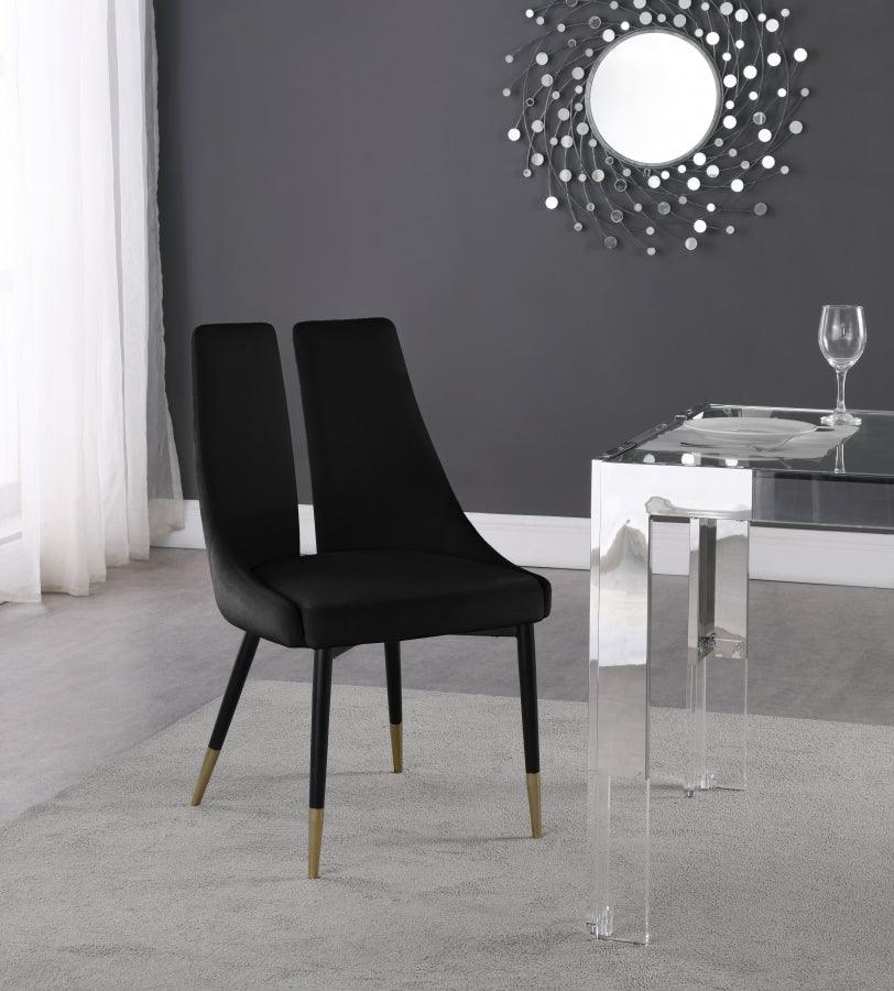 Meridian Furniture - Sleek Velvet Dining Chair Set Of 2 In Black - 944Black-C - ATL FURNITURE