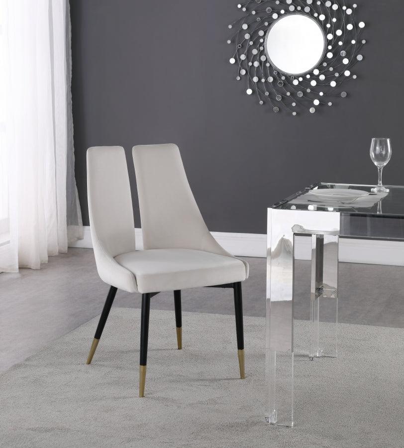 Meridian Furniture - Sleek Velvet Dining Chair Set Of 2 In Cream - 944Cream-C - ATL FURNITURE