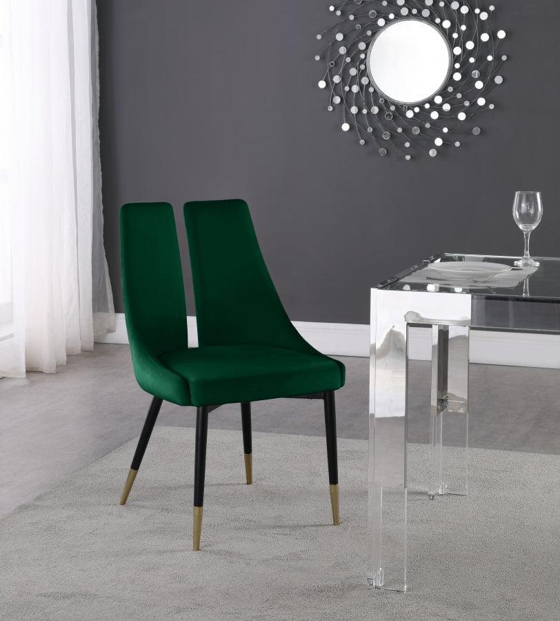 Meridian Furniture - Sleek Velvet Dining Chair Set Of 2 In Green - 944Green-C - ATL FURNITURE