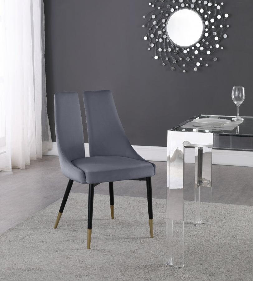 Meridian Furniture - Sleek Velvet Dining Chair Set Of 2 In Grey - 944Grey-C - ATL FURNITURE