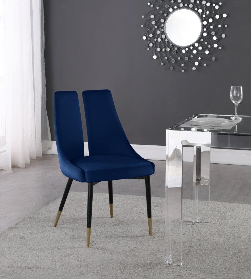 Meridian Furniture - Sleek Velvet Dining Chair Set Of 2 In Navy - 944Navy-C - ATL FURNITURE