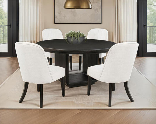 Leandro 5-Piece Round Dining Table Set Burnished Black