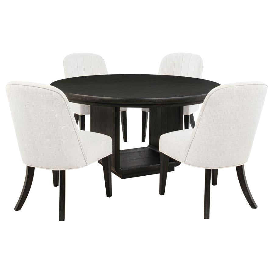 Leandro 5-Piece Round Dining Table Set Burnished Black